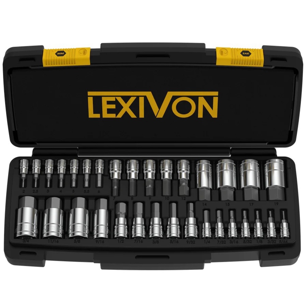 LEXIVON Master HEX Bit Socket Set Premium S2 Alloy Steel 32-Piece SAE and Metric